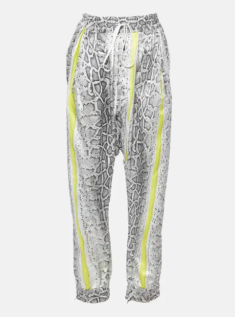 Robert Cavalli Grey Snake Print Silk Blend Loose Pants XL