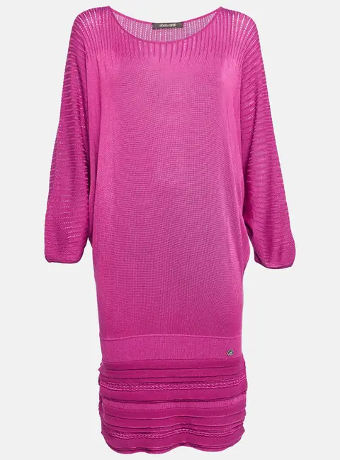 Roberto Cavalli Pink Pointelle Knit Dolman Sleeve Mini Dress M