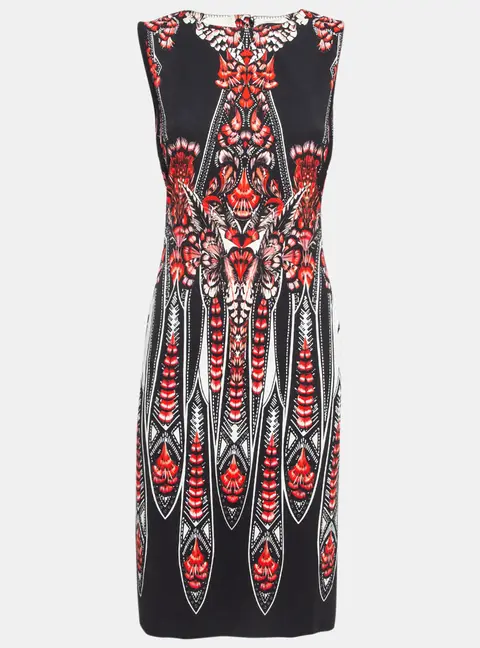 Roberto Cavalli Black/Red Printed Stretch Crepe Short Dress M