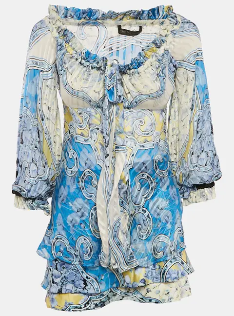 Roberto Cavalli Multicolor Printed Tie-Up Top and Skirt Set S