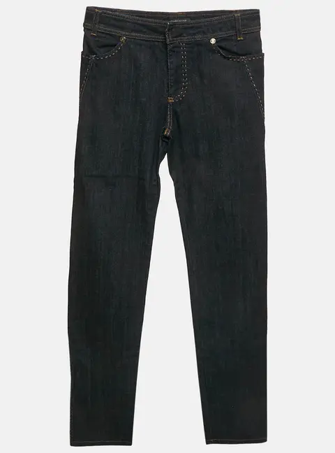 Roberto Cavalli Navy Blue Denim Embroidered Straight Leg Jeans S Waist 25"