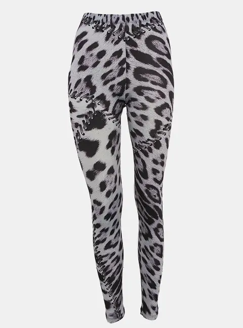 Roberto Cavalli Blue Leopard Print Jersey Leggings S