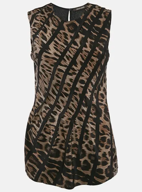 Roberto Cavalli Brown Leopard Print Silk Sleeveless Top S