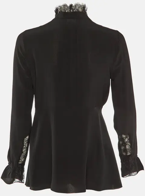 Roberto Cavalli Black Silk Lace Trimmed Top S