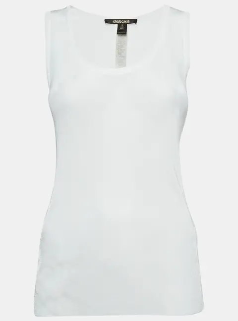 Roberto Cavalli White Jersey Lace Trimmed Tank Top M