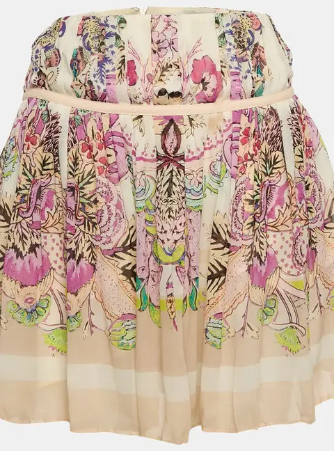 Roberto Cavalli Pink Floral Print Silk Pleated Mini Skirt S
