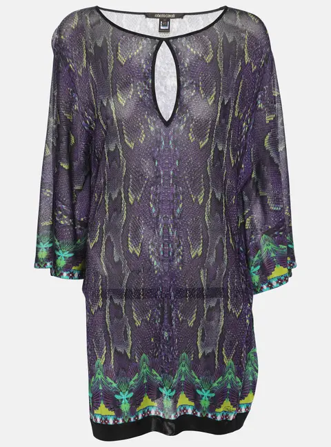 Roberto Cavalli Multicolor Snake Print Viscose Belted Kaftan Top S
