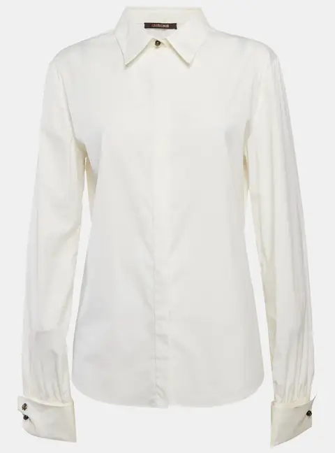 Roberto Cavalli Cream Cotton Long Sleeve Shirt L