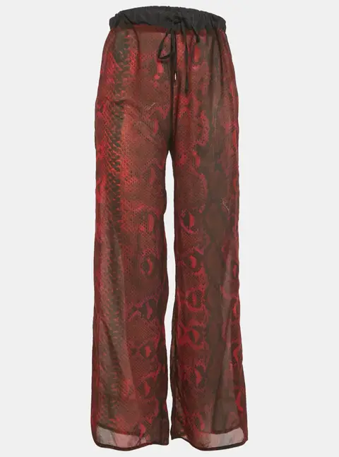 Roberto Cavalli Burgundy Animal Printed Chiffon Palazzo Pants S