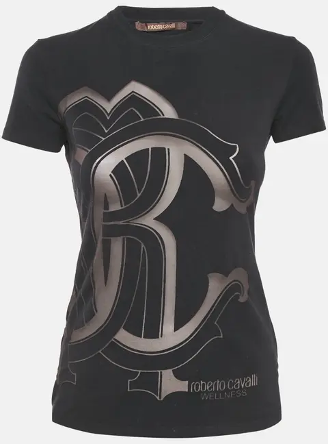 Roberto Cavalli Black Logo Print Cotton Crew Neck T-Shirt S