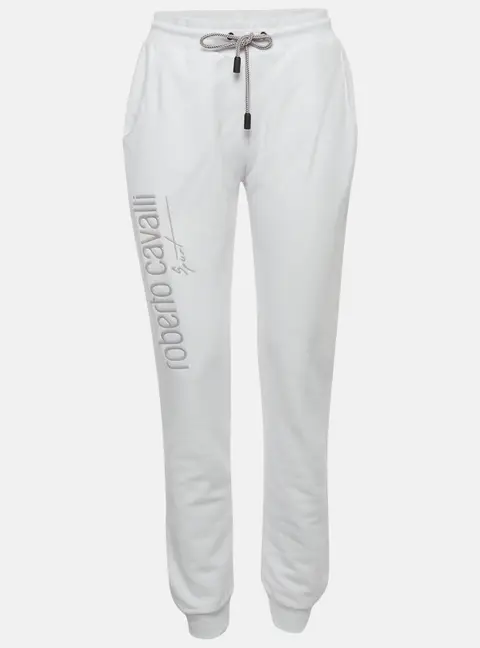 Roberto Cavalli Sport White Logo Print Cotton Joggers M