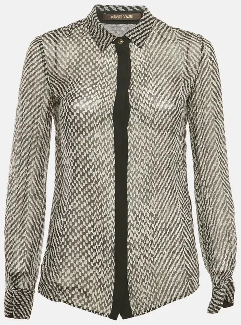 Roberto Cavalli Black Silk Monochrome Sheer Blouse S