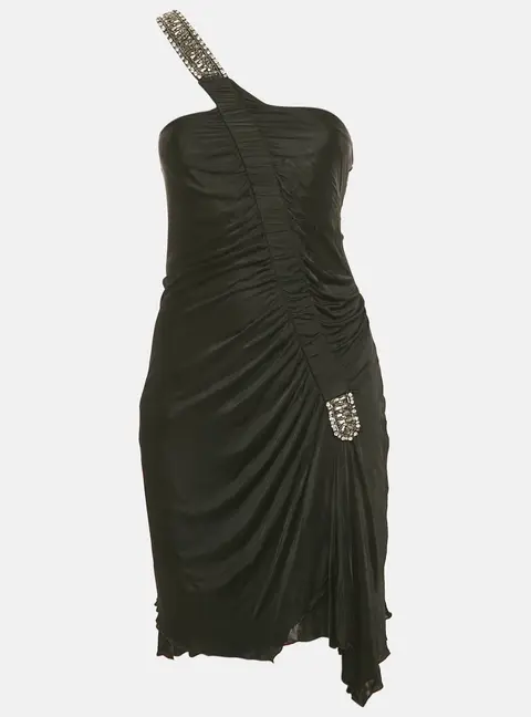 Roberto Cavalli Black Embellished Jersey One Shoulder Mini Dress M