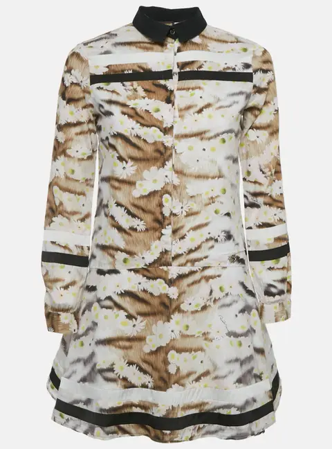 Roberto Cavalli Brown Floral Print Cotton Mini Dress XS
