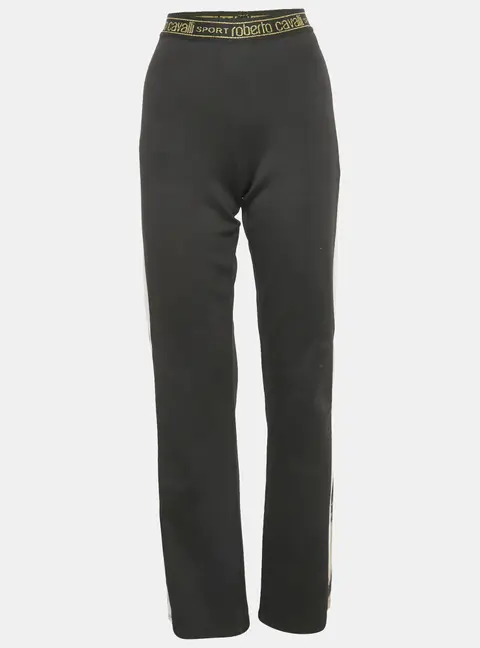 Roberto Cavalli Black Jersey Contrast Trimmed Pants M
