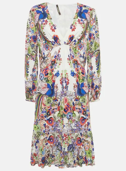 Roberto Cavalli Multicolor Floral Print Crepe Midi Dress M
