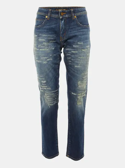 Roberto Cavalli Blue Denim Distressed Skinny Jeans M/Waist 32"