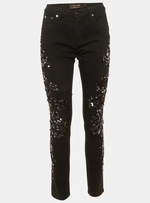 Roberto Cavalli Black Denim Sequin Embellished Skinny Jeans M/Waist 30"