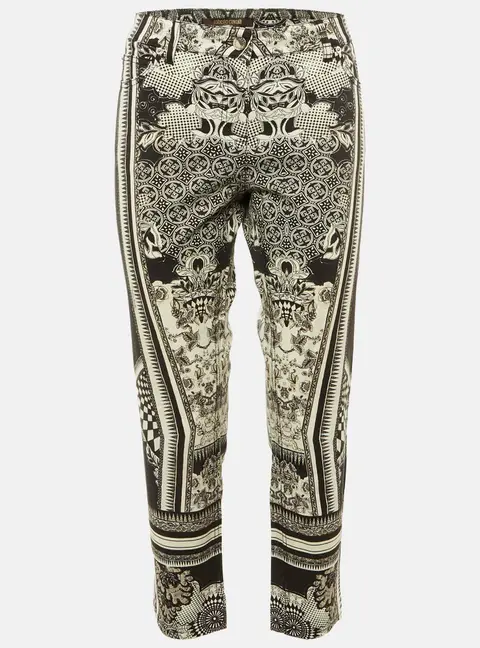 Roberto Cavalli Black Floral Print Denim Cropped Jeans L/Waist 34"