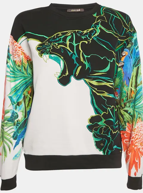 Roberto Cavalli Black/Green Printed Cotton Sweatshirt M