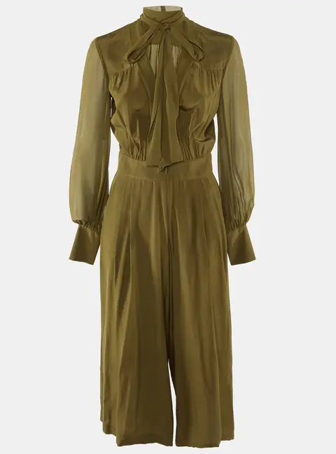 Roberto Cavalli Olive Green Silk Wide Leg Jumpsuit S