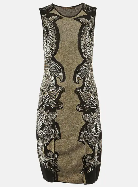 Roberto Cavalli Black Eagle Patterned Lurex Knit Short Dress S