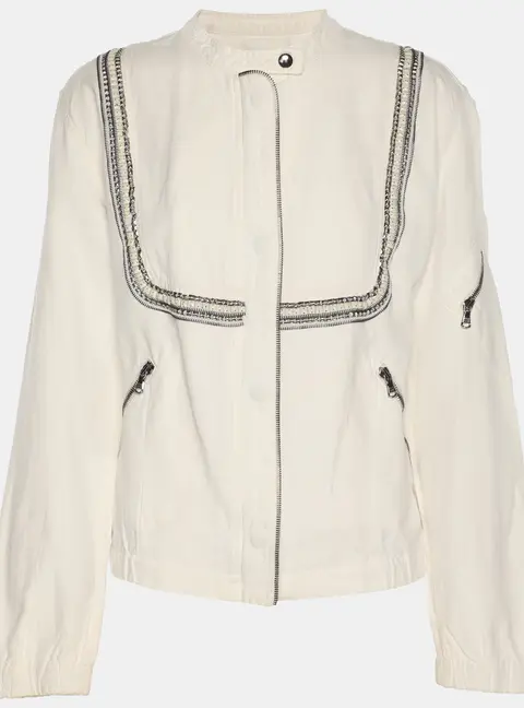 Roberto Cavalli Cream Linen Blend Zip Jacket M