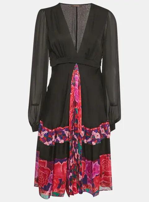 Roberto Cavalli Black Printed Silk Midi Dress  M