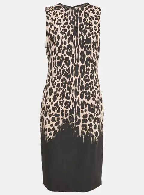 Roberto Cavalli Black Leopard Print Crepe Sleeveless Midi Dress L