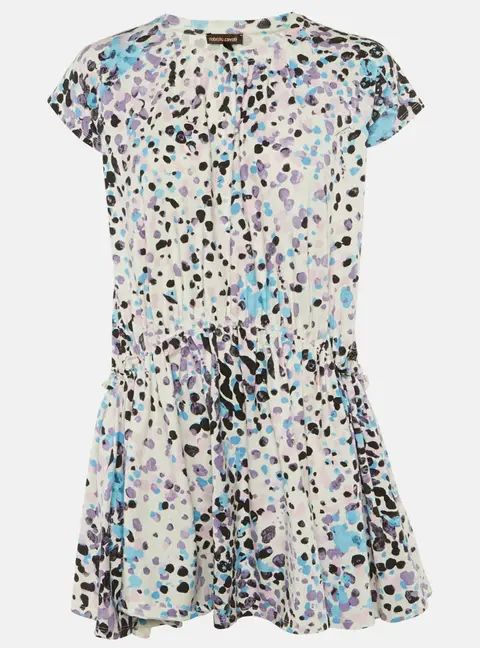 Roberto Cavalli Kids White Printed Cotton Flared Dress L (14-16 Yrs)