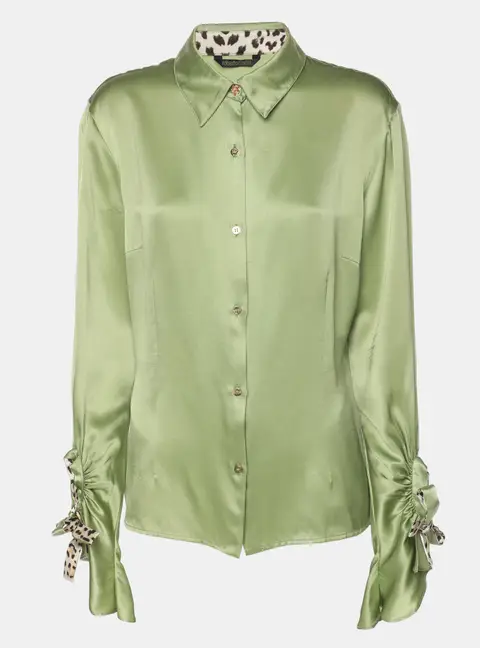 Roberto Cavalli Green Satin Long Sleeve Top L