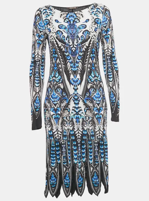 Roberto Cavalli Blue Printed Jersey Long Sleeve Dress M
