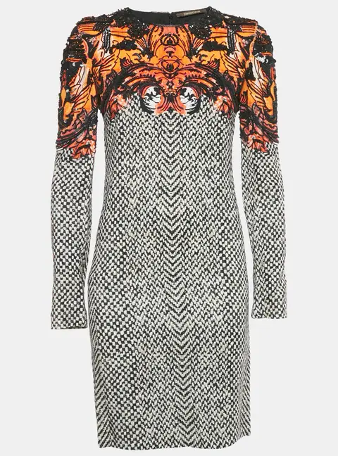 Roberto Cavalli Black/White Beaded Crepe Shift Dress M