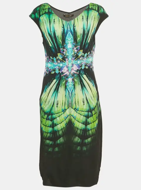 Roberto Cavalli Black Printed Jersey Midi Dress L