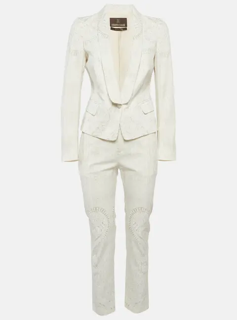 Roberto Cavalli Off-White Paisley Print Blazer & Pant Suits S