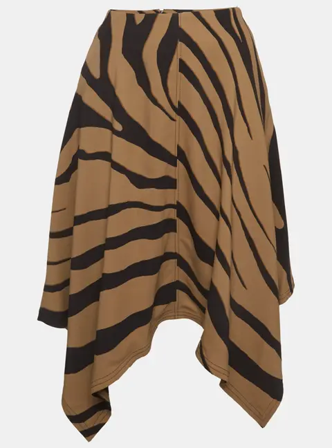 Roberto Cavalli Brown/Black Zebra Print Crepe Asymmetric Skirt M