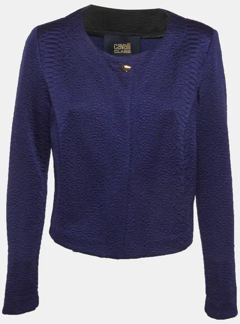Roberto Cavalli Blue Textured Crepe Jacket M