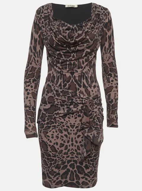 Roberto Cavalli Dark Grey Animal Printed Jersey Mini Dress M