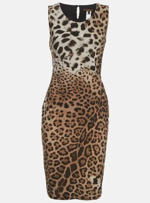 Roberto Cavalli Grey/Beige Animal Printed Jersey Midi Dress M