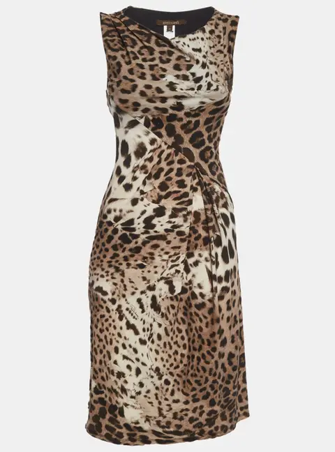Roberto Cavalli Grey Printed Jersey Sleeveless Paneled Midi Dress M