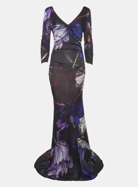 Roberto Cavalli Black Floral Print Jersey Maxi Dress M