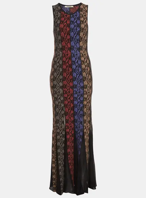Roberto Cavalli Multicolor Panelled Knit Sleeveless Maxi Dress M