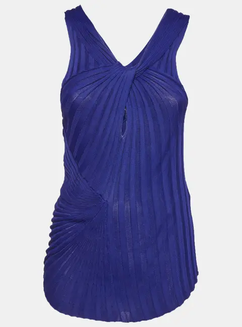 Roberto Cavalli Blue Rib Knit Twist Front Top M