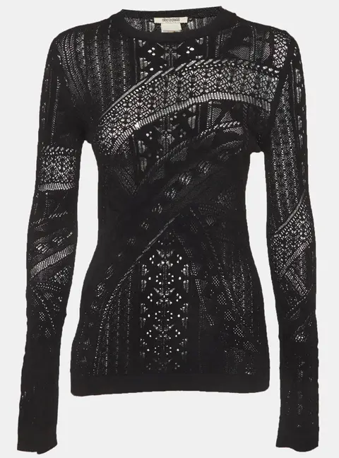 Roberto Cavalli Black Patterned Knit Long Sleeve Top L