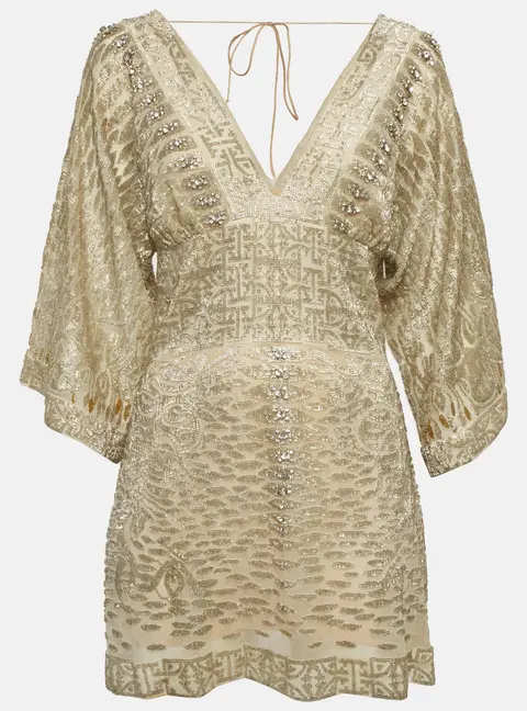 Roberto Cavalli Gold Embellished Silk Mini Dress S