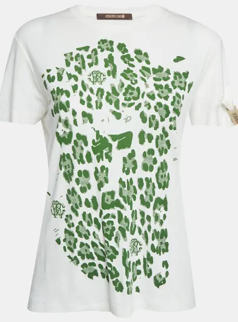 Roberto Cavalli White Printed Jersey T-Shirt L