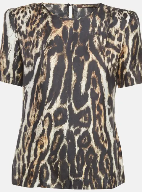 Roberto Cavalli Brown Leopard Print Silk Top M