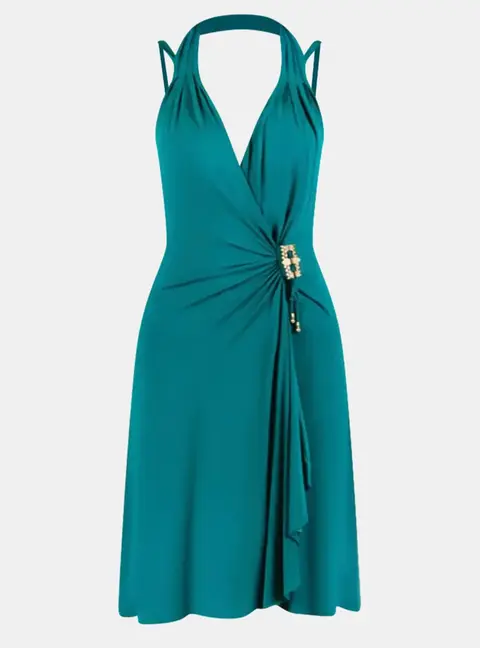 Roberto Cavalli Teal Green Embellished Mini Dress M