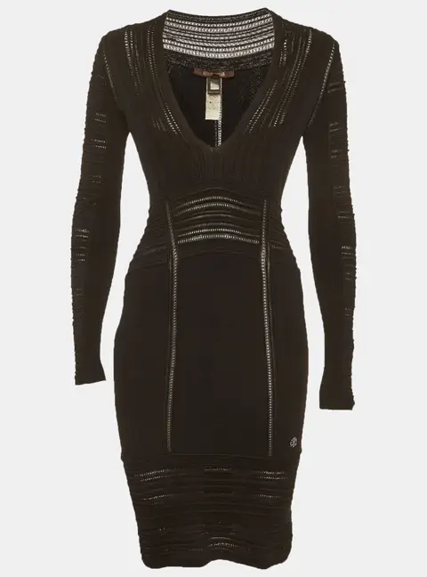 Roberto Cavalli Black Stretch Knit Long Sleeve Dress S