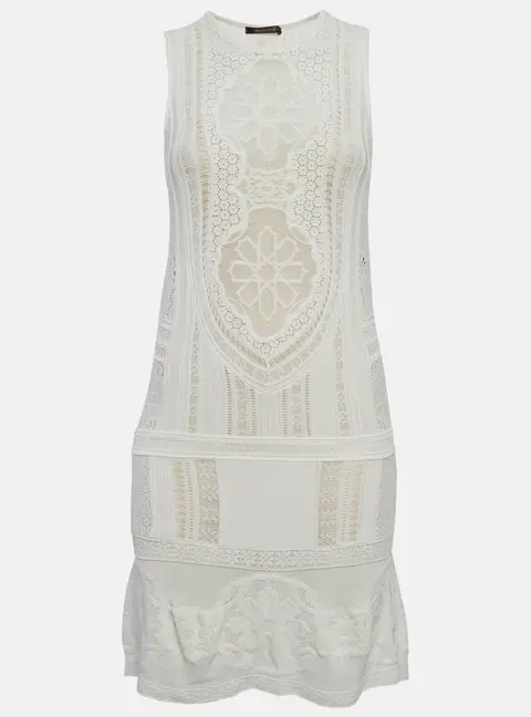Roberto Cavalli White Stretch Lace Mini Dress S